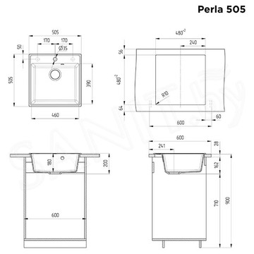 Кухонная мойка Maunfeld Perla 505 MFQS-505B / MFQS-505DGR / MFQS-505LBG / MFQS-505LGR