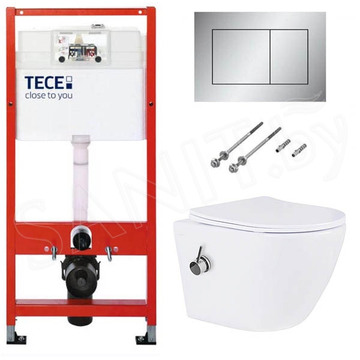 Система инсталляции для унитаза TECEbase kit 9400401 с кнопкой Tecenow 9240402 и унитазом Roxen Antares Bidet 530185-01X с функцией биде