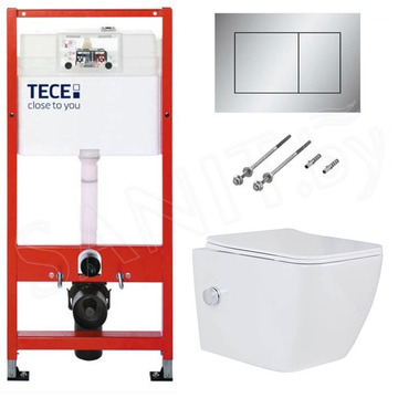 Система инсталляции для унитаза TECEbase kit 9400401 с кнопкой Tecenow 9240402 и унитазом Roxen Cube Bidet 530135-01X с функцией биде