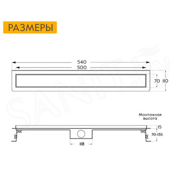 Душевой трап Axus Standart Tile 500 / 600 / 700 / 800 / 900