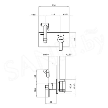 Смеситель встраиваемый Teska Elsa BTK6410W с гигиеническим душем