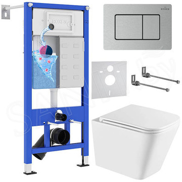 Комплект инсталляции Roxen StounFix Dual Fresh с удлиненными креплениями, аромадозатором, металлической кнопкой и унитазом Caprigo Style S-1293