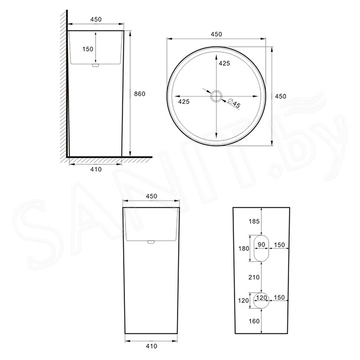 Умывальник SantiLine SL-4014MW напольный