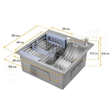 Кухонная мойка Axus LS-5050S / LS-5050SD с коландером, дозатором и держателем губки