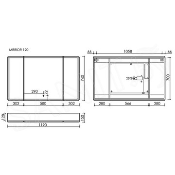 Шкаф-зеркало Sancos Mirror 120 дуб галифакс натуральный