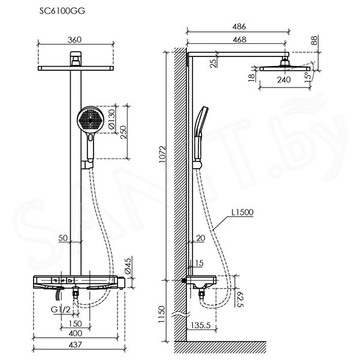 Душевая стойка Sancos Vos SC6100GG с термостатом