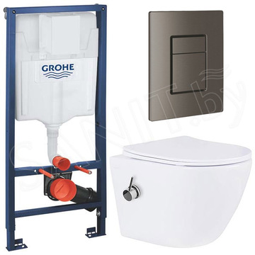Комплект инсталляции Grohe Rapid SL 38772001 с брашированной кнопкой и подвесным унитазом Roxen Antares Bidet 530185-01X с функцией биде