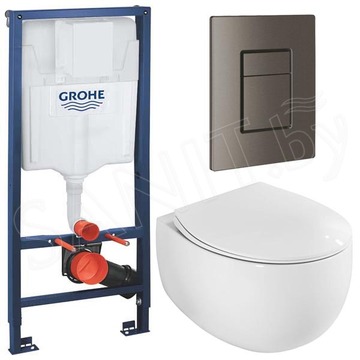 Комплект инсталляции Grohe Rapid SL 38772001 с брашированной кнопкой и подвесным унитазом Roxen EGG 530170-01