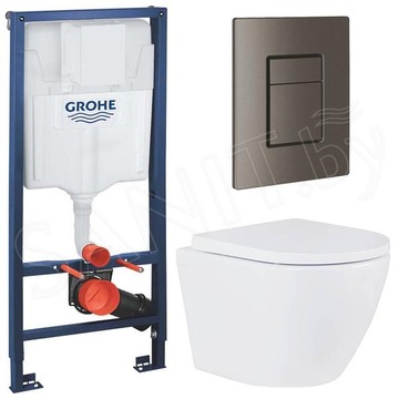 Комплект инсталляции Grohe Rapid SL 38772001 с брашированной кнопкой и подвесным унитазом Roxen Antares 530185-02