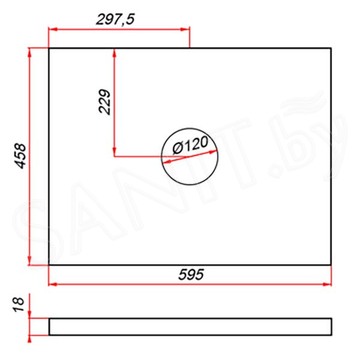 Столешница ЗОВ Аттик CLDSP18A595458C1 (1 вырез)