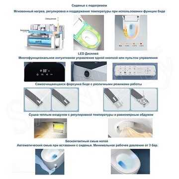 Умный приставной унитаз SantiLine SL-5034 с функцией биде