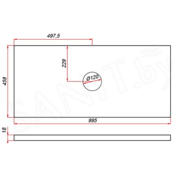 Столешница ЗОВ Аттик CLDSP18A995458C1 (1 вырез)