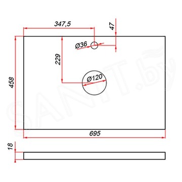 Столешница ЗОВ Антрацит CLDSP18H695458C2 (2 выреза)