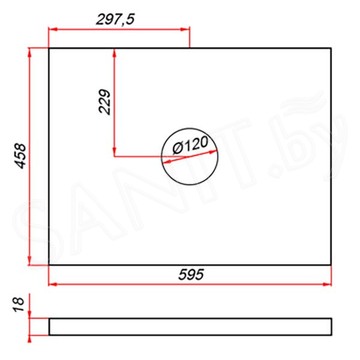 Столешница ЗОВ Белая CLDSP18W595458C1 (1 вырез)