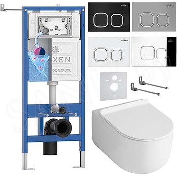 Комплект инсталляции Roxen StounFix Dual Fresh с удлиненными креплениями, аромадозатором, кнопкой Santi 410280 и унитазом Asten Readle Stella Tornado AR1065