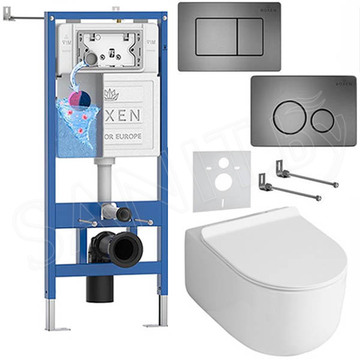 Комплект инсталляции Roxen StounFix Dual Fresh с креплениями, металлической кнопкой Steel и унитазом Asten Readle Stella Tornado AR1065