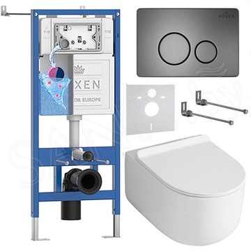 Комплект инсталляции Roxen StounFix Dual Fresh с креплениями, металлической кнопкой Steel и унитазом Asten Readle Stella Tornado AR1065