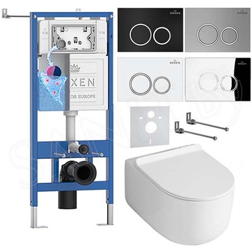 Комплект инсталляции Roxen StounFix Dual Fresh с удлиненными креплениями, аромадозатором, кнопкой смыва Santi 410260 и унитазом Asten Readle Stella Tornado AR1065