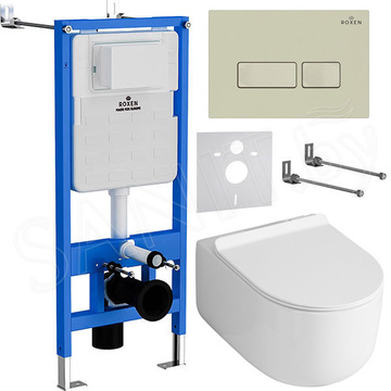 Комплект инсталляции Roxen StounFix Dual Fresh с удлиненными креплениями, аромадозатором, бежевой кнопкой и унитазом Asten Readle Stella Tornado AR1065