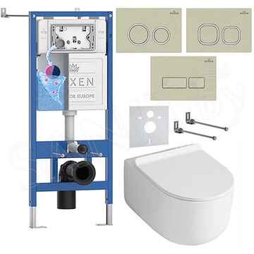 Комплект инсталляции Roxen StounFix Dual Fresh с удлиненными креплениями, аромадозатором, бежевой кнопкой и унитазом Asten Readle Stella Tornado AR1065