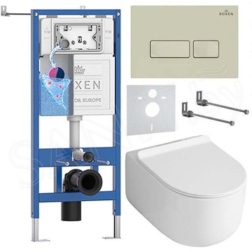Комплект инсталляции Roxen StounFix Dual Fresh с удлиненными креплениями, аромадозатором, бежевой кнопкой и унитазом Asten Readle Stella Tornado AR1065
