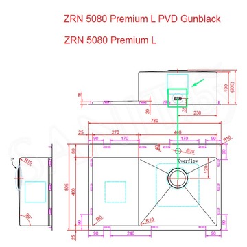 Кухонная мойка Zorg ZRN 5080 Premium PVD Gunblack L / R
