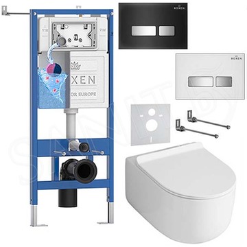 Комплект инсталляции Roxen StounFix Dual Fresh с удлиненными креплениями, аромадозатором, кнопкой смыва Glass 430280 и унитазом Asten Readle Stella Tornado AR1065