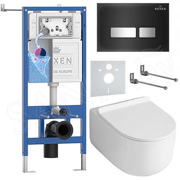 Комплект инсталляции Roxen StounFix Dual Fresh с удлиненными креплениями, аромадозатором, кнопкой смыва Glass 430280 и унитазом Asten Readle Stella Tornado AR1065
