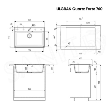 Кухонная мойка Ulgran Quartz Forte 760