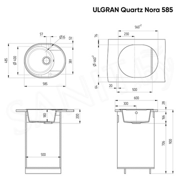 Кухонная мойка Ulgran Quartz Nora 585