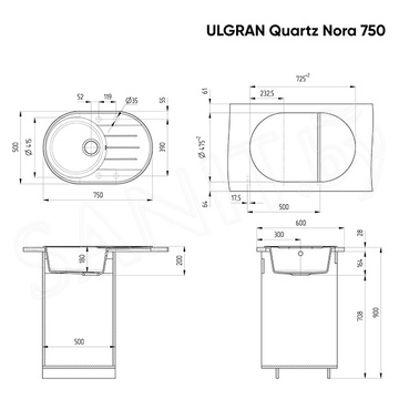 Кухонная мойка Ulgran Quartz Nora 750