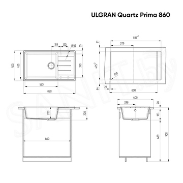 Кухонная мойка Ulgran Quartz Prima 860