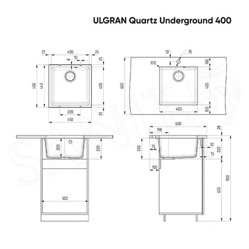 Кухонная мойка Ulgran Quartz Underground 400