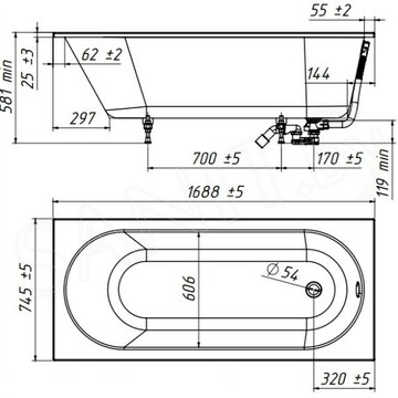 Ванна из искусственного камня Belux Классика 3 1700 белый матовый Solid Surface