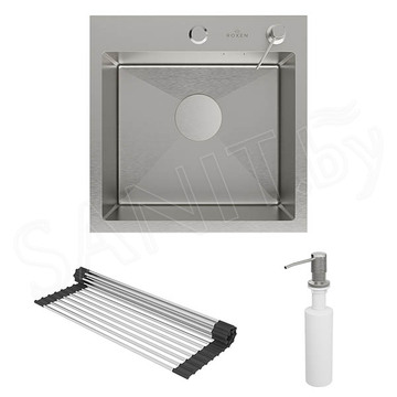 Кухонная мойка Roxen Simple 560220-45 с ролл-матом, дозатором и измельчителем пищевых отходов Bort Titan Max Power 93410266 (Full Control)