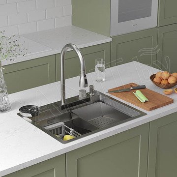 Кухонная мойка Roxen Stage Plus 560250-60-S многофункциональная в комплекте с измельчителем пищевых отходов Bort Titan Max Power 93410266 (Full Control)