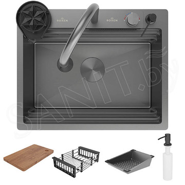 Кухонная мойка Roxen Stage Plus 560250-60B PVD (графит) многофункциональная в комплекте с измельчителем пищевых отходов Bort Caiman 93418064