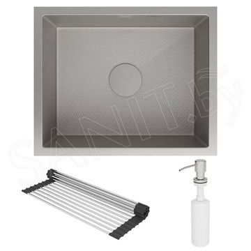 Кухонная мойка Roxen Uno 560210-54-S под столешницу (износостойкое покрытие) с ролл-матом, дозатором и измельчителем пищевых отходов Bort Master Eco Control 93417999