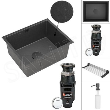 Кухонная мойка Roxen Uno 560210-54-BS PVD (графит, износостойкое покрытие) под столешницу с ролл-матом, дозатором и измельчителем пищевых отходов Bort Master Eco Control 93417999