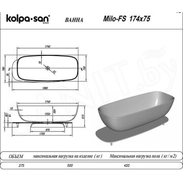 Ванна из искусственного камня Kolpa-san Milo FS Blue