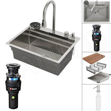Кухонная мойка Roxen Stage Plus 560250-60 многофункциональная в комплекте с измельчителем пищевых отходов Bort Caiman 93418064