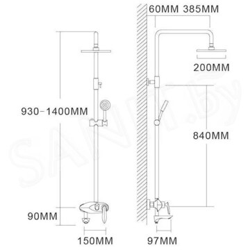 Душевая стойка Grocenberg GB7001 черный / хром
