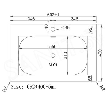 Умывальник Oliveeka M115W70 / M115W80 / M115W100