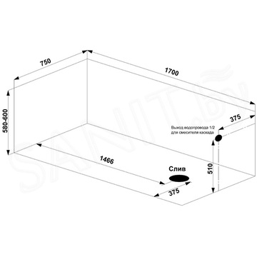 Ванна из искусственного камня BAS Афина белая матовая Solid Surface