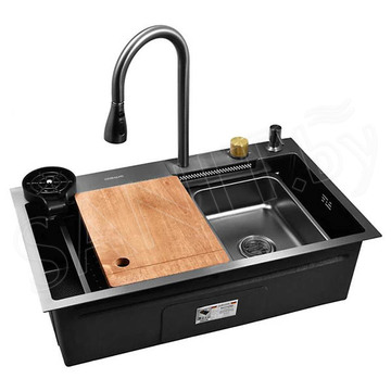 Кухонная мойка Gerhans K37545BD со смесителем, ринзером, коландером и разделочной доской