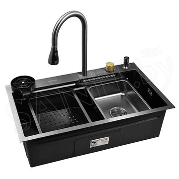 Кухонная мойка Gerhans K37545BD со смесителем, ринзером, коландером и разделочной доской