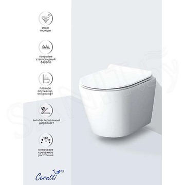 Подвесной унитаз Cerutti Luigi Aria Tornado CT11101 безободковый с крышкой SoftClose