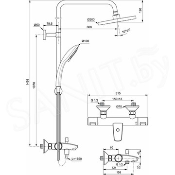 Душевая стойка Ideal Standard Ceratherm T25 A7590AA термостатическая