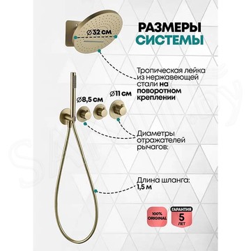 Душевая система скрытого монтажа Grocenberg GB5020 золото матовое с термостатом