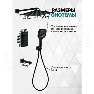 Душевая система скрытого монтажа Grocenberg GB5050 черный матовый с термостатом